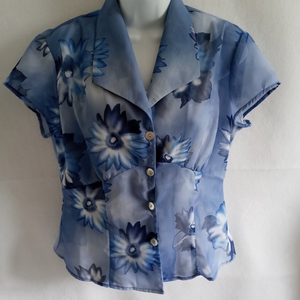 Sheer Two-tone Blues Blouse by Hot Stuff Size M